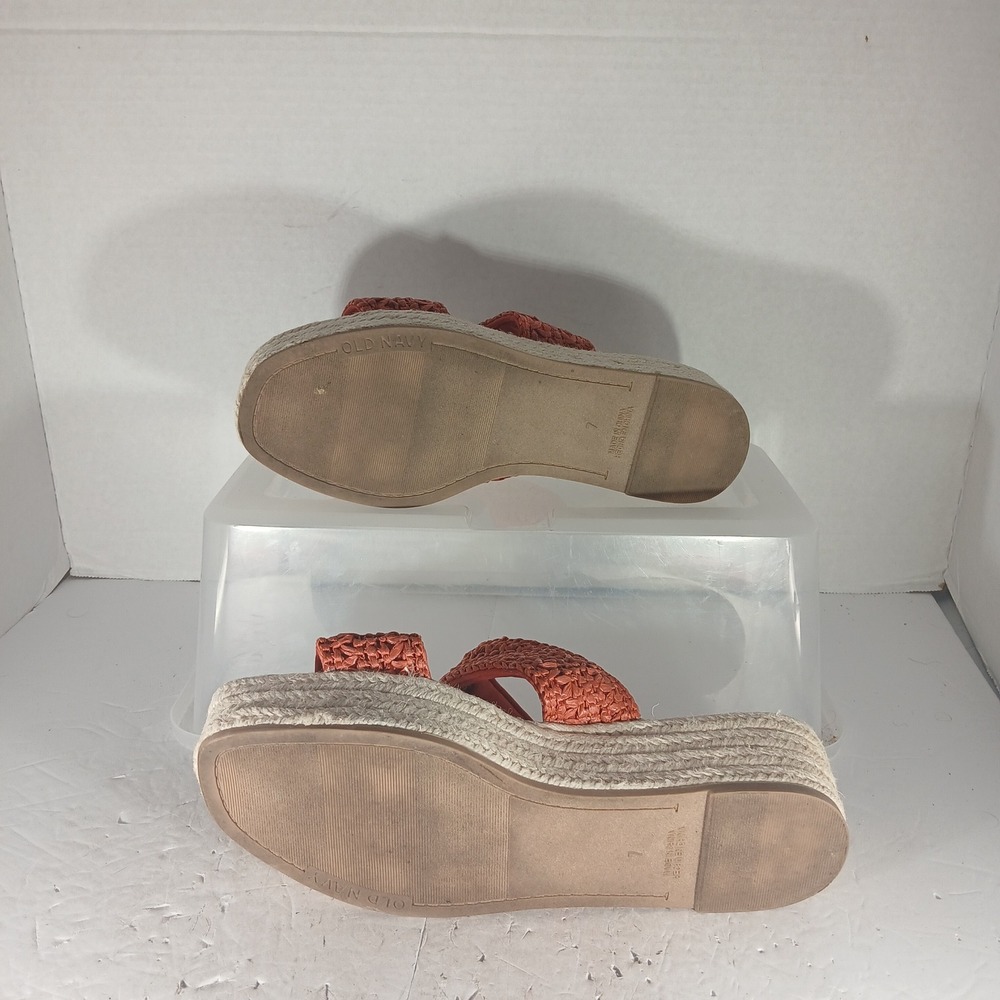 Old Navy Two Band Espadrille Sandals 7 Gingerspice Woven Platform Boho Wedge - Picture 9 of 10